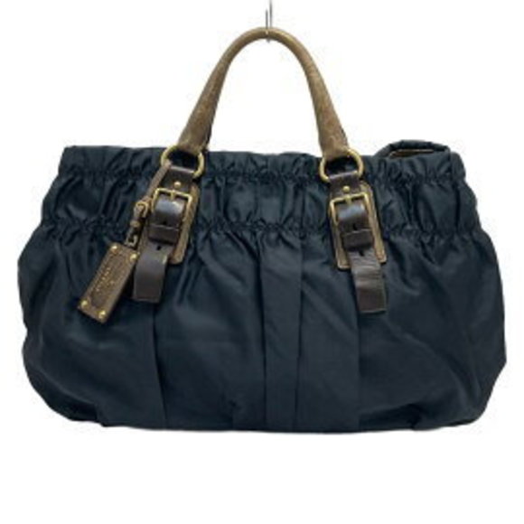 Prada Bag Handbag Leather Navy Blue Brown - Picture 1 of 9